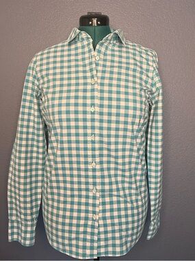 J.Crew Perfect Shirt Gingham Button Down Blue White Cotton Size 10 Classic